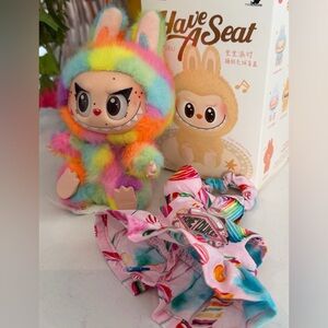 Custom RAINBOW Labubu Doll - Pop Mart's Coco Cola Character Hand Dyed w/Outfit